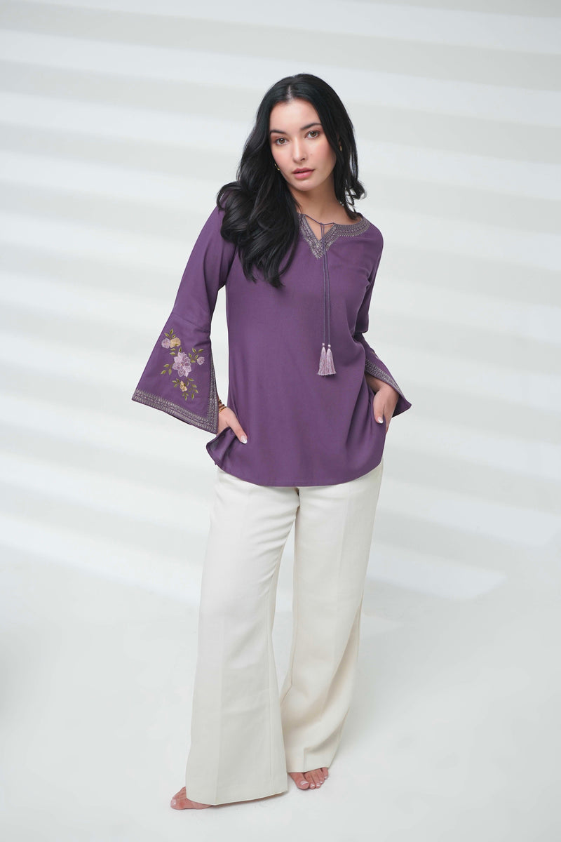 Zuri Embroidered Top- Purple