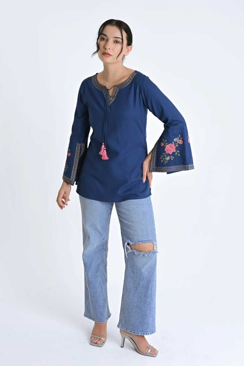 Zuri Embroidered Top- Teal